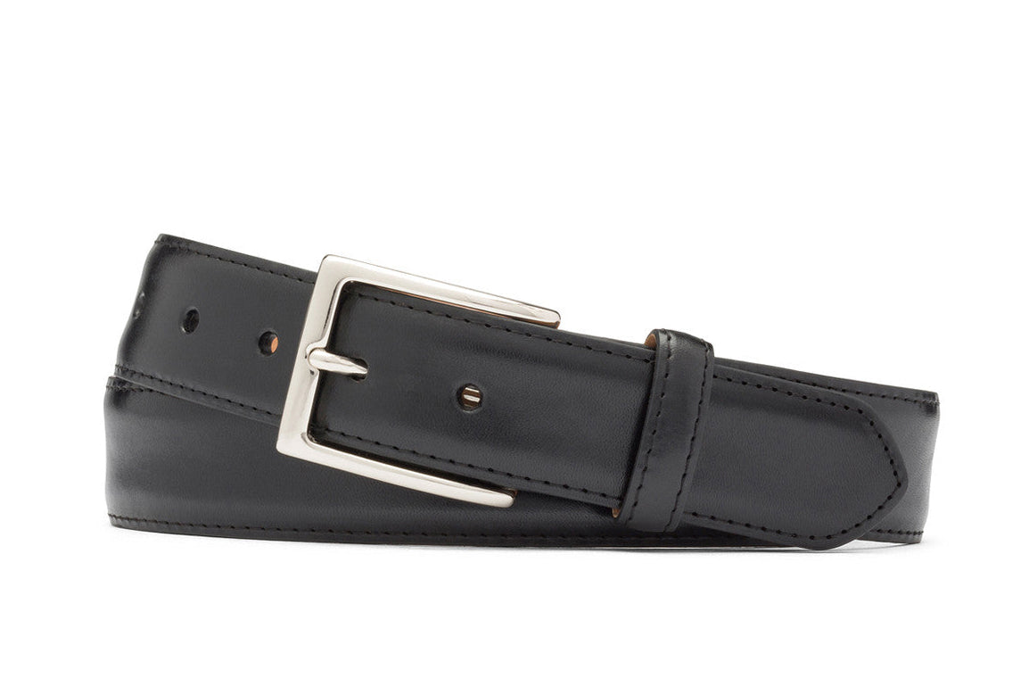 w.kleinberg 1-3/8 inch glazed calf belt in black with nickel buckle handcrafted in USA