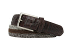 w.kleinberg Brown Triple Stretch Belt with Long Croc Tabs and Brushed Nickel Buckle flat lay