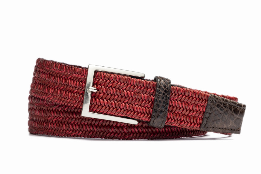 Cinnamon Stretch Belt with Croc Tabs and Brushed Nickel Buckle
