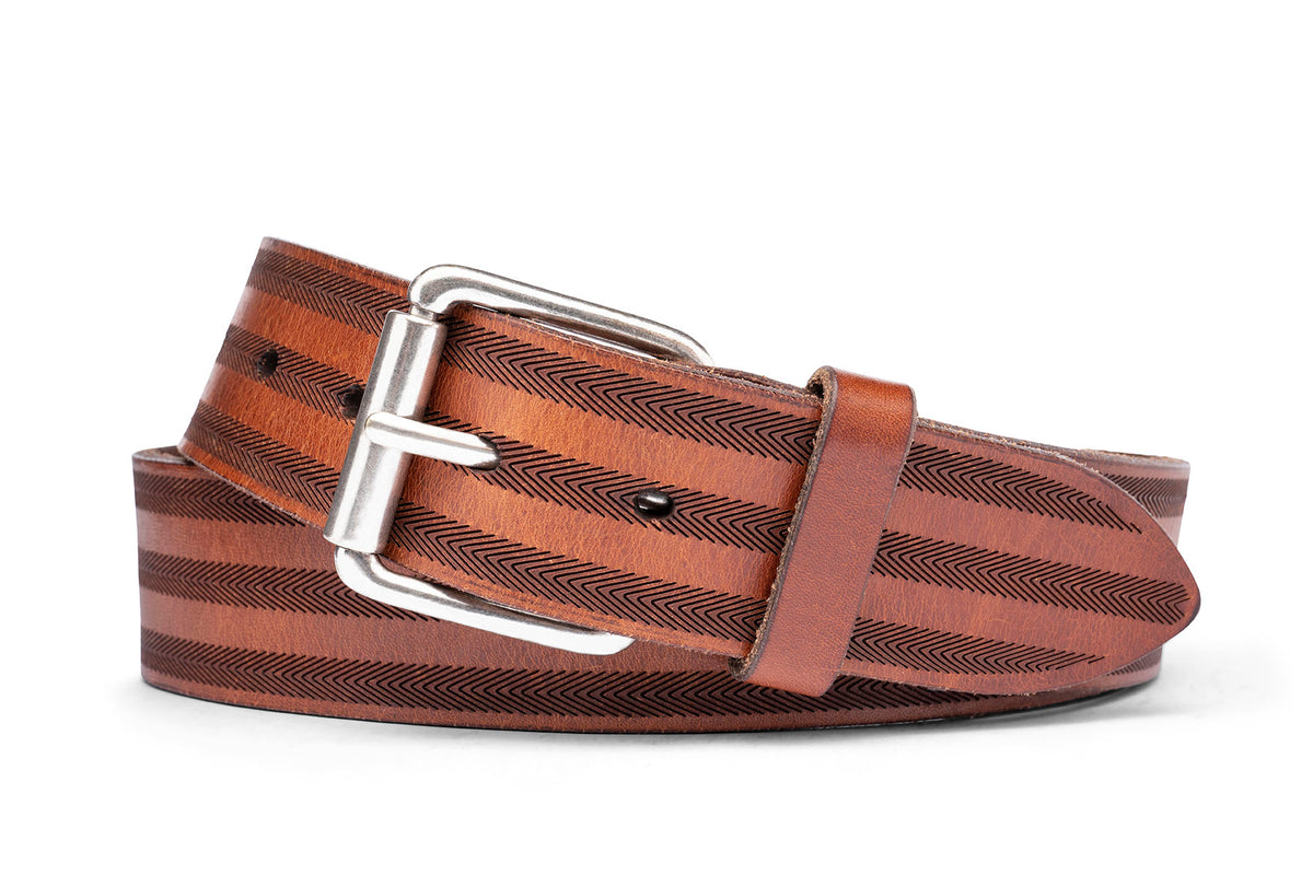 w.kleinberg Italian Triple Stripe Belt in Cognac Calf Leather with Antique Nickel Buckle