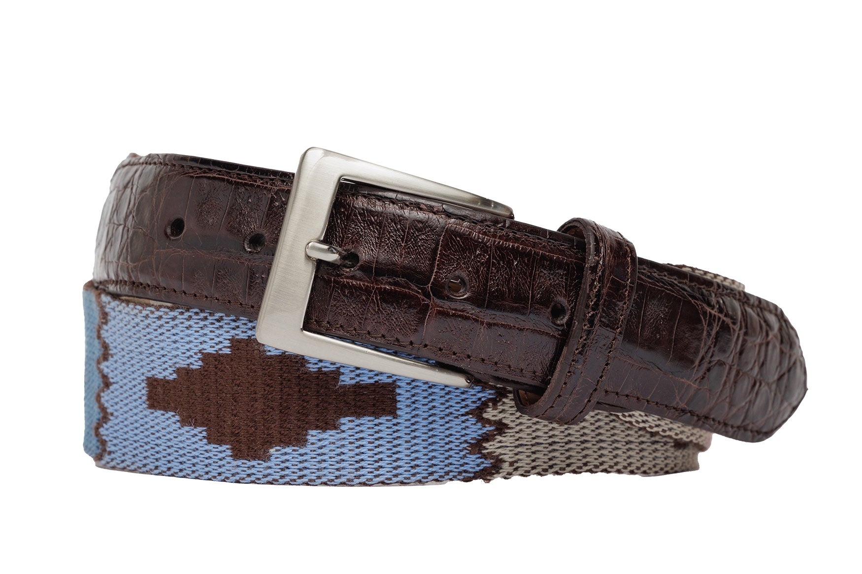 Santa Fe Tapestry Belt with Crocodile Tabs and Brushed Nickel