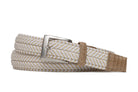 w.kleinberg frost beige stretch belt with crocodile tabs and brushed nickel buckle flat lay