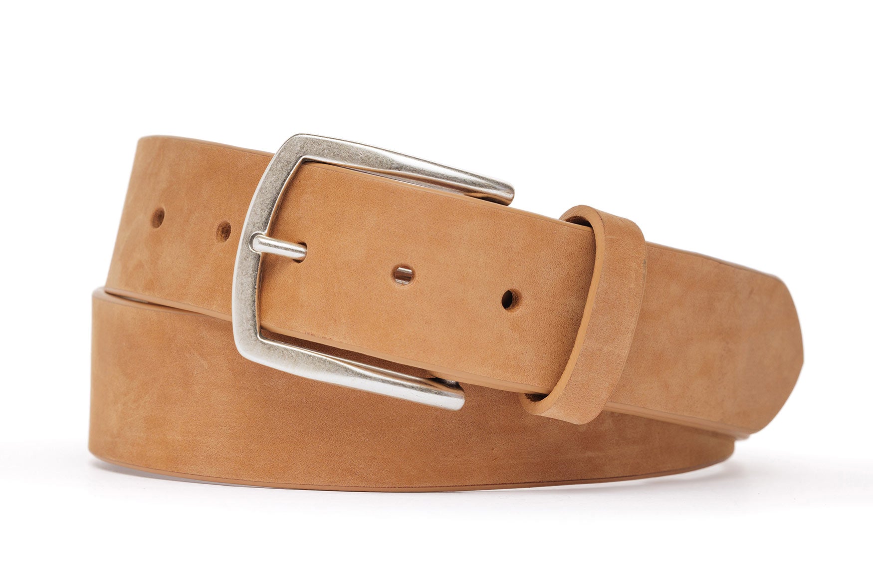 w.kleinberg men's nubuck calf belt in camel with antique silver buckle