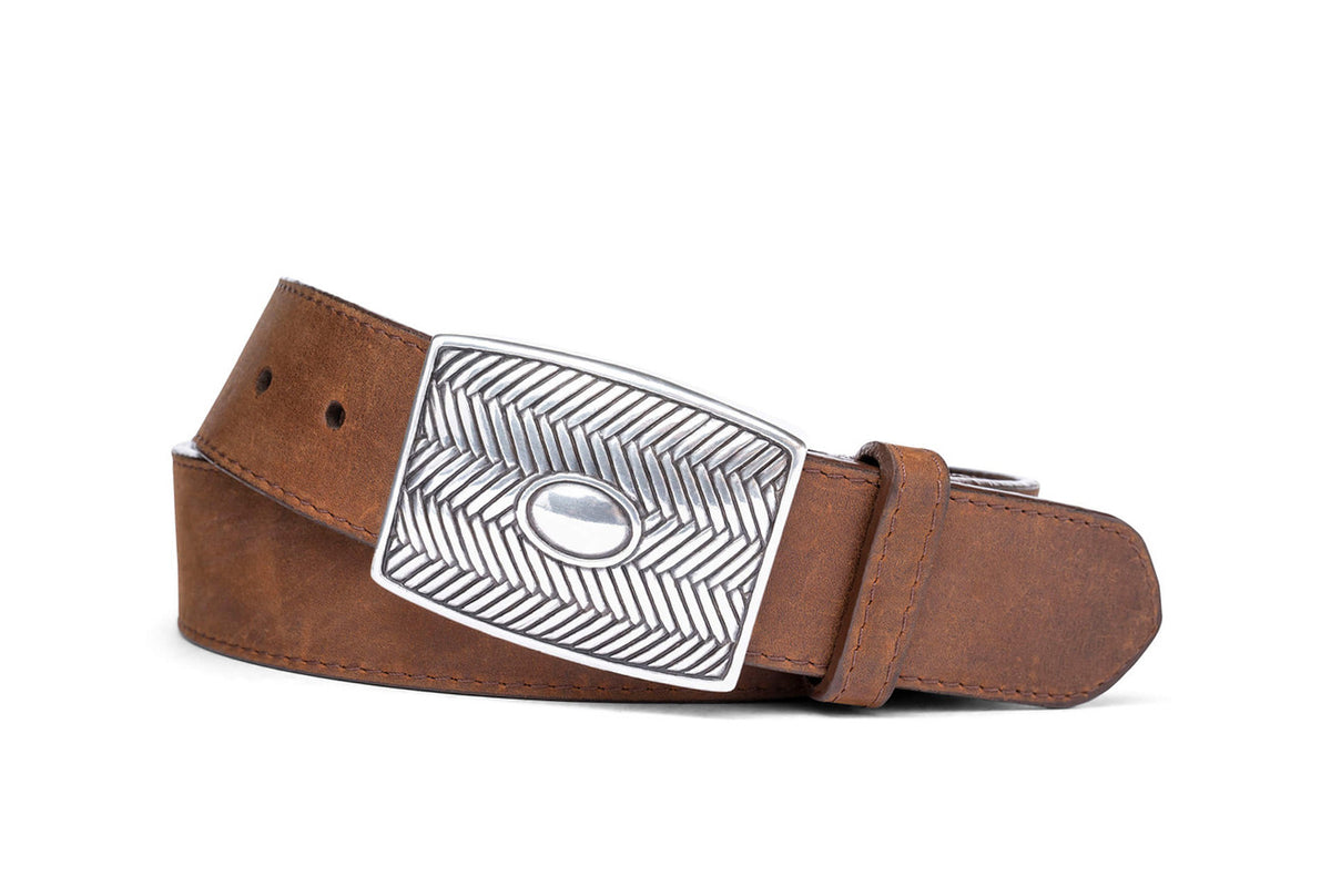 Oiled Calf Belt with Antique Plaque Buckle