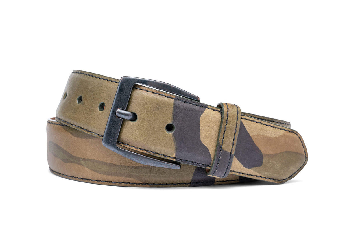 Camo Leather Belt with Gunmetal Buckle