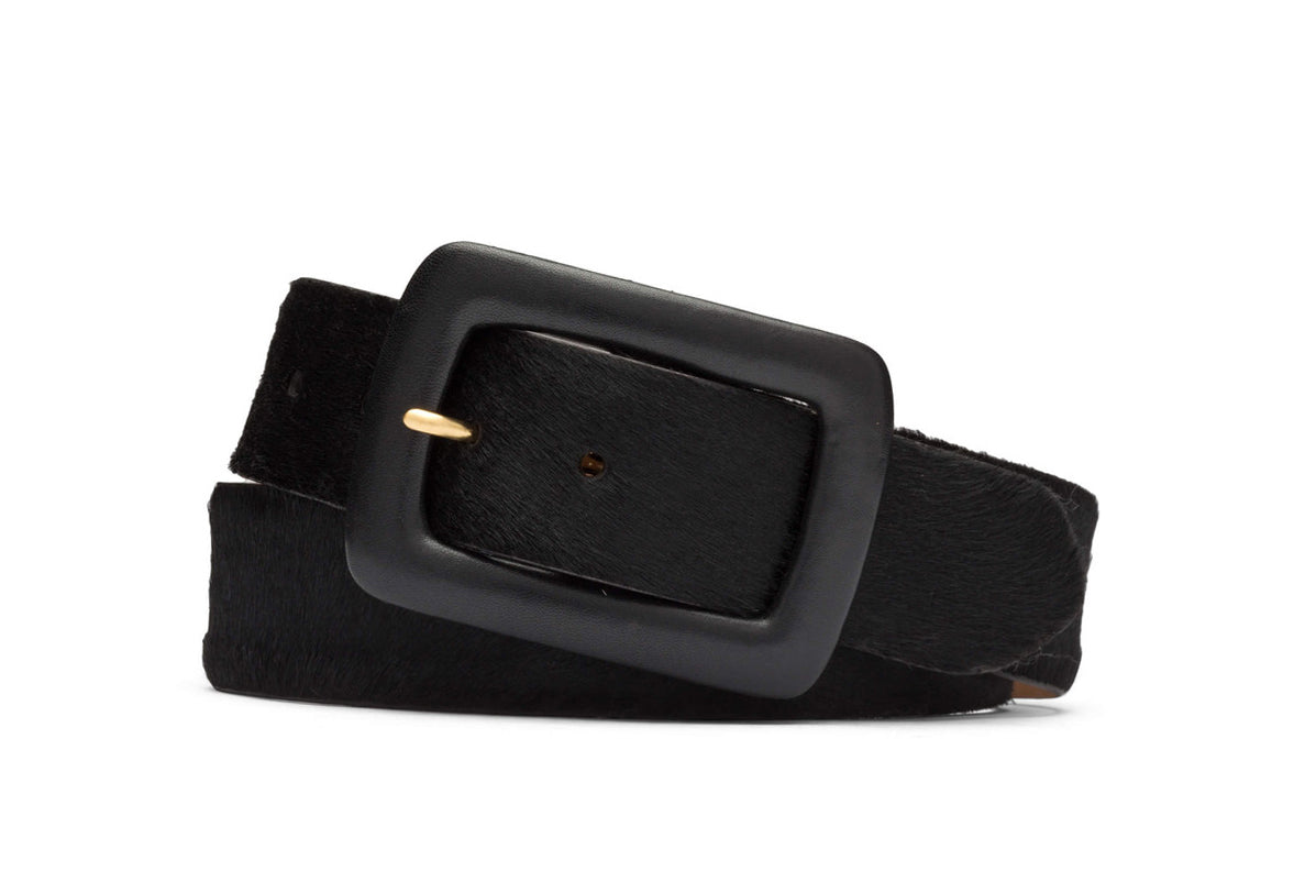 Calf Hair Belt with Covered Buckle