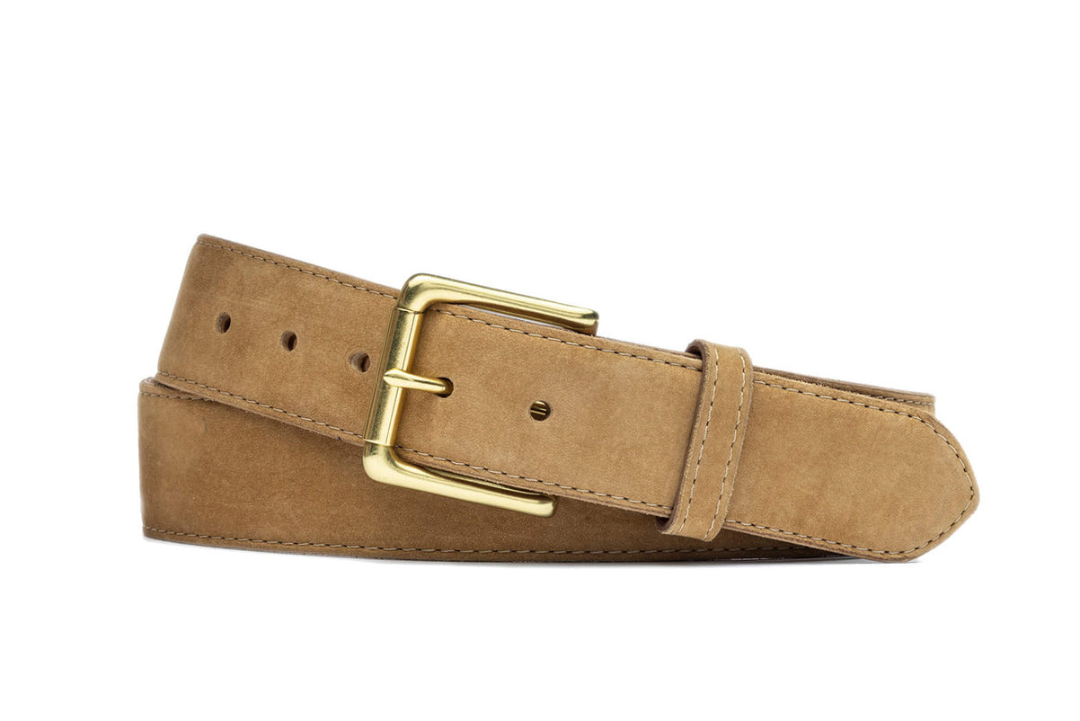 Nubuck Belt with Natural Brass Roller Buckle