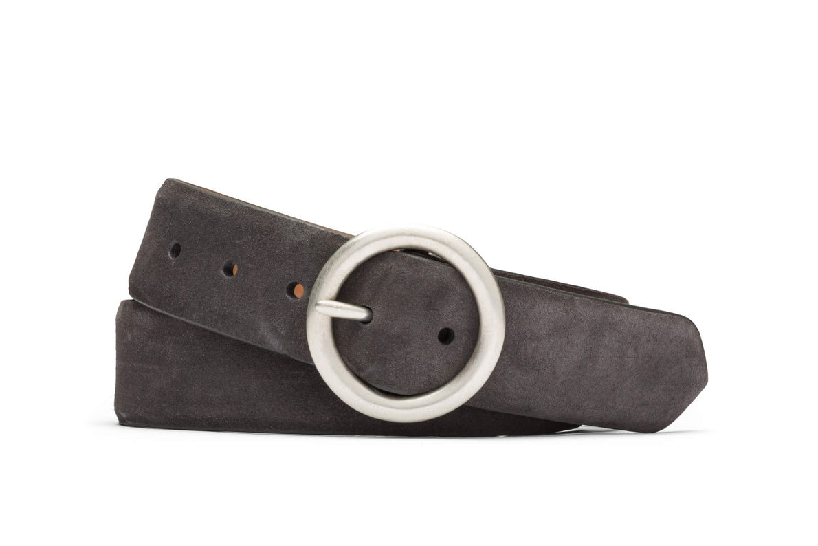 Suede Calf Belt with Circle Buckle