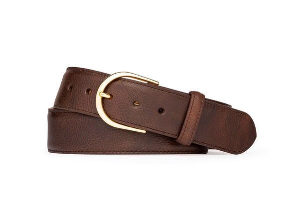 Textured Calf Belt with Brushed Gold Buckle - w.kleinberg
