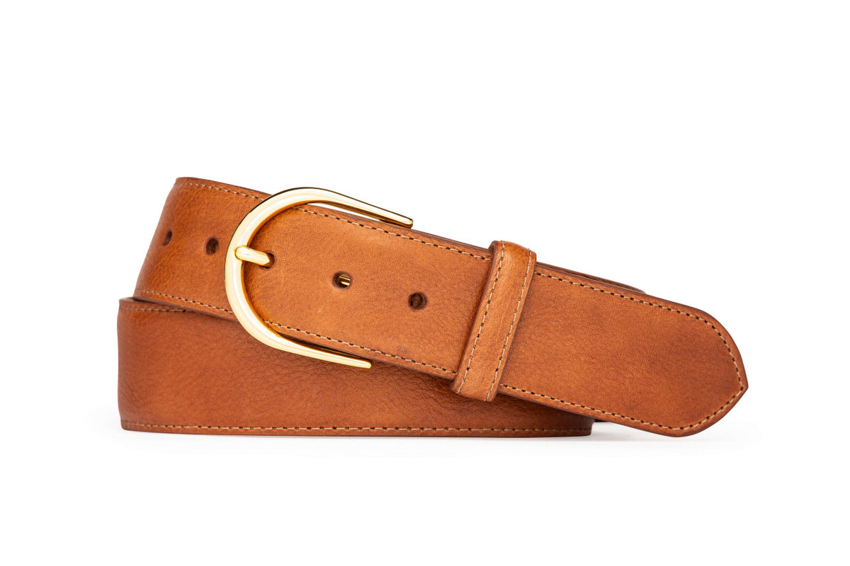 Textured Calf Belt with Brushed Gold Buckle