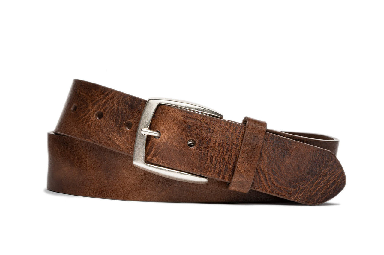 w.kleinberg Vintage Calf Leather Belt with Antique Nickel Buckle Chestnut / 32