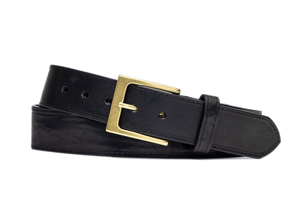 Vintage Calf Leather Belt with Natural Brass Buckle