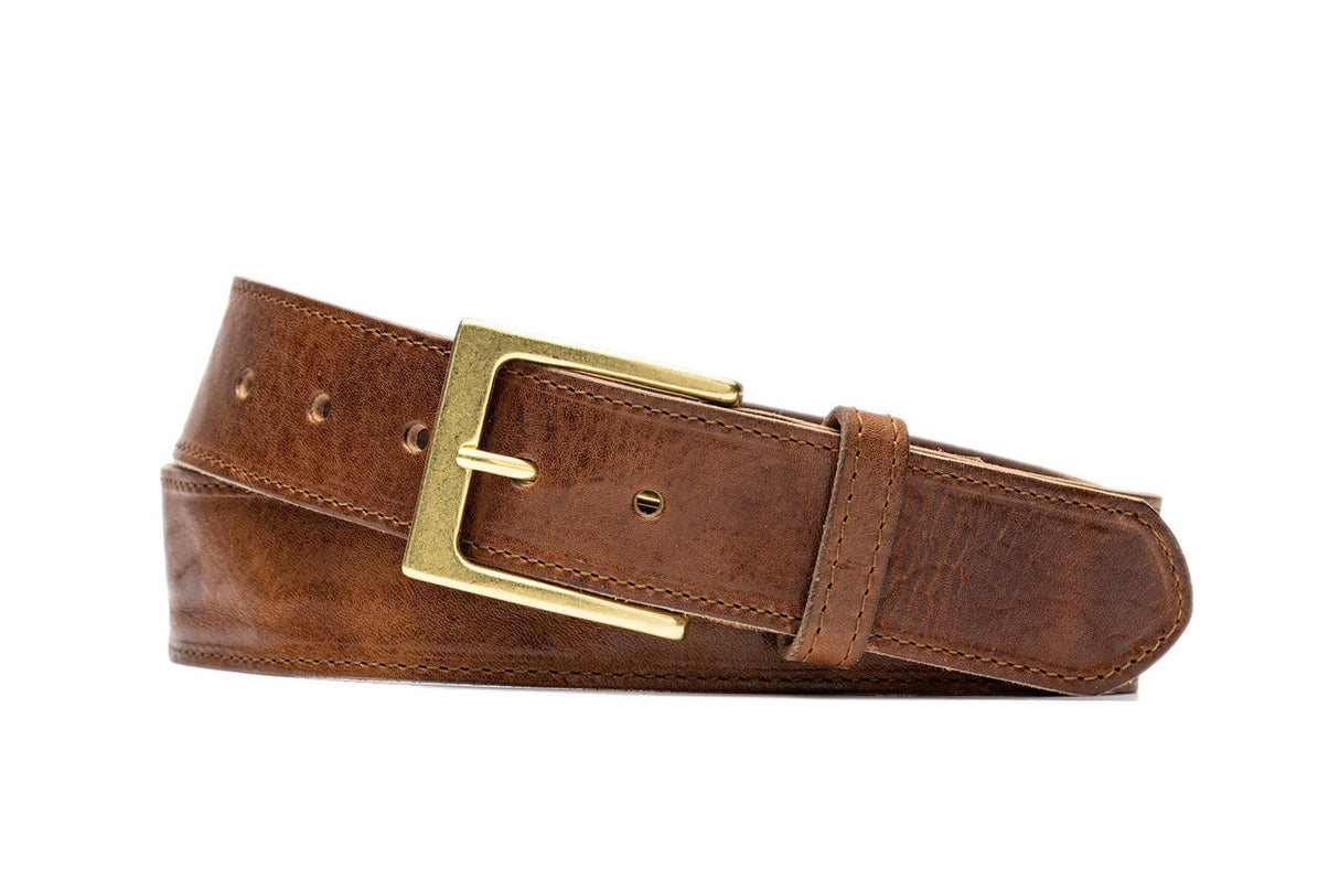 Vintage Calf Leather Belt with Natural Brass Buckle - w.kleinberg