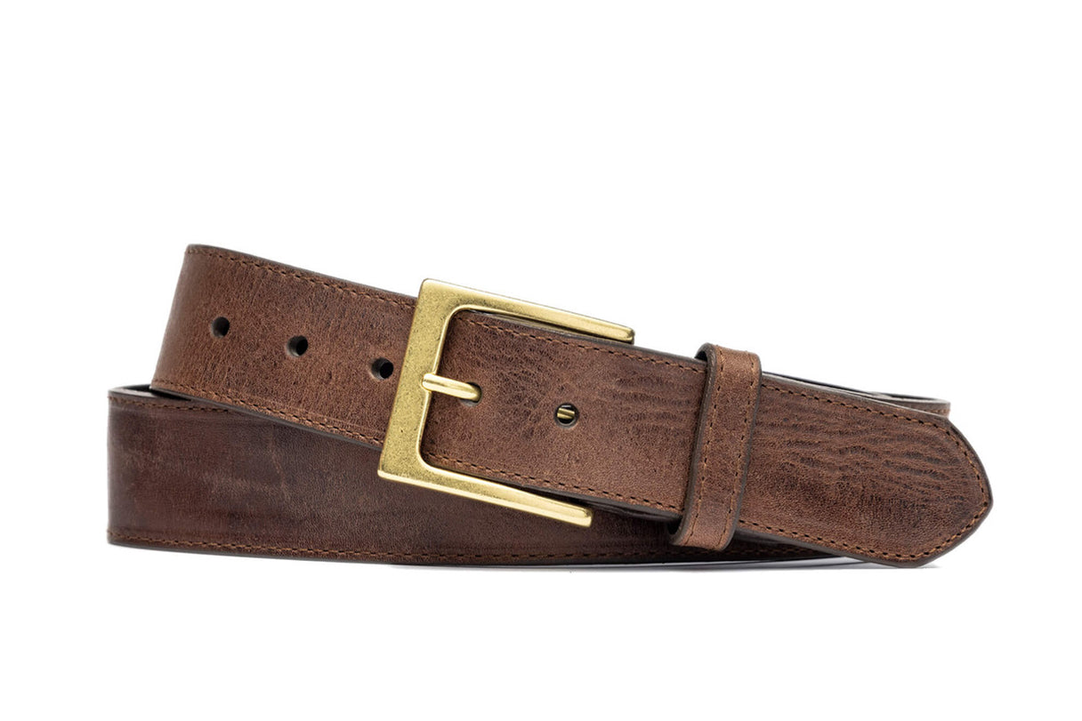 Vintage Calf Leather Belt with Natural Brass Buckle