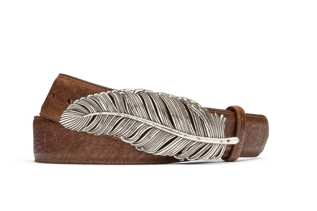 Textured Calf Belt with Feather Buckle