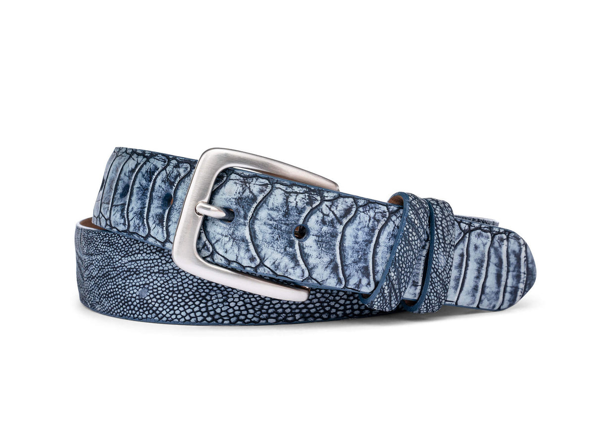 Washed Ostrich Leg Belt with Brushed Nickel Buckle