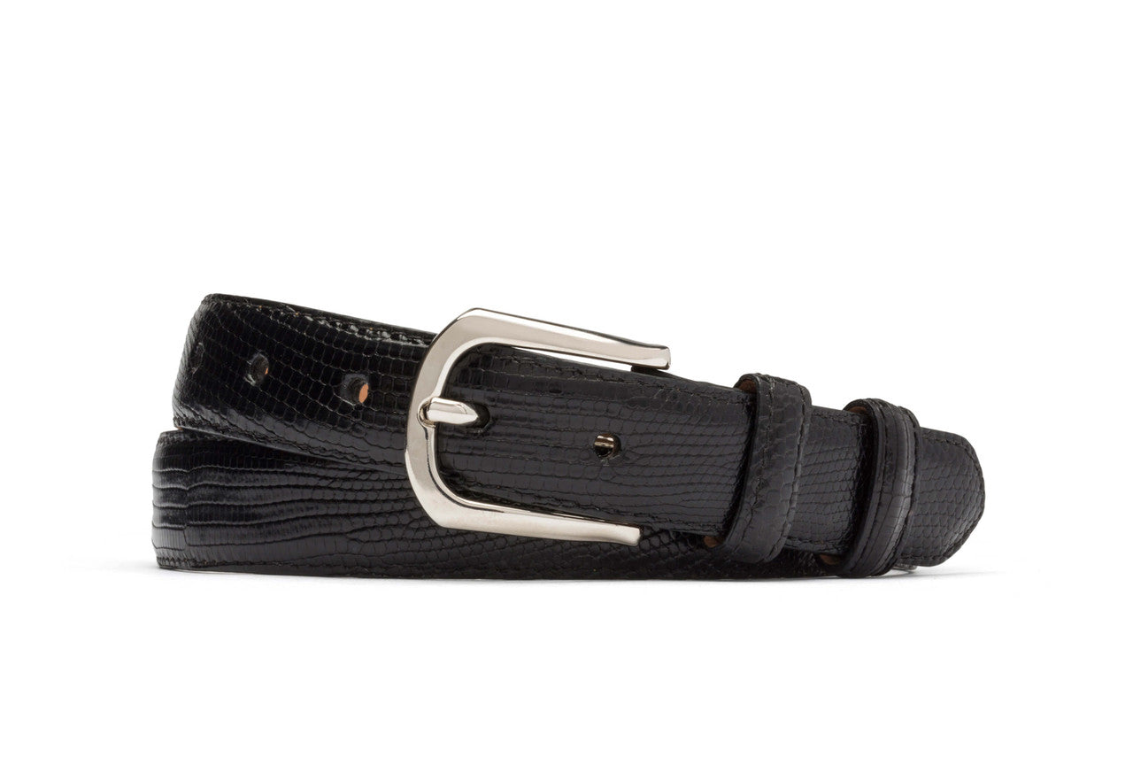 Lizard Belt with Round Nickel Buckle - w.kleinberg