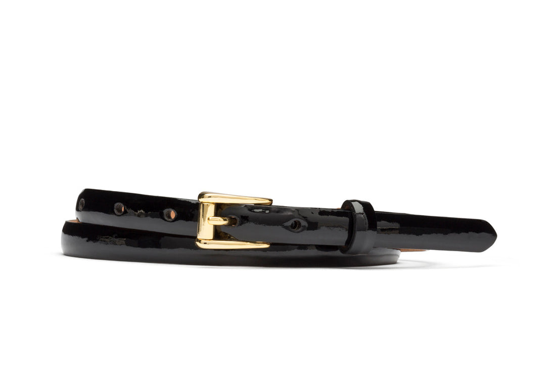 Skinny Patent Leather Belt with Gold Buckle