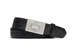 Distressed Embossed Crocodile Belt with Plaque Buckle