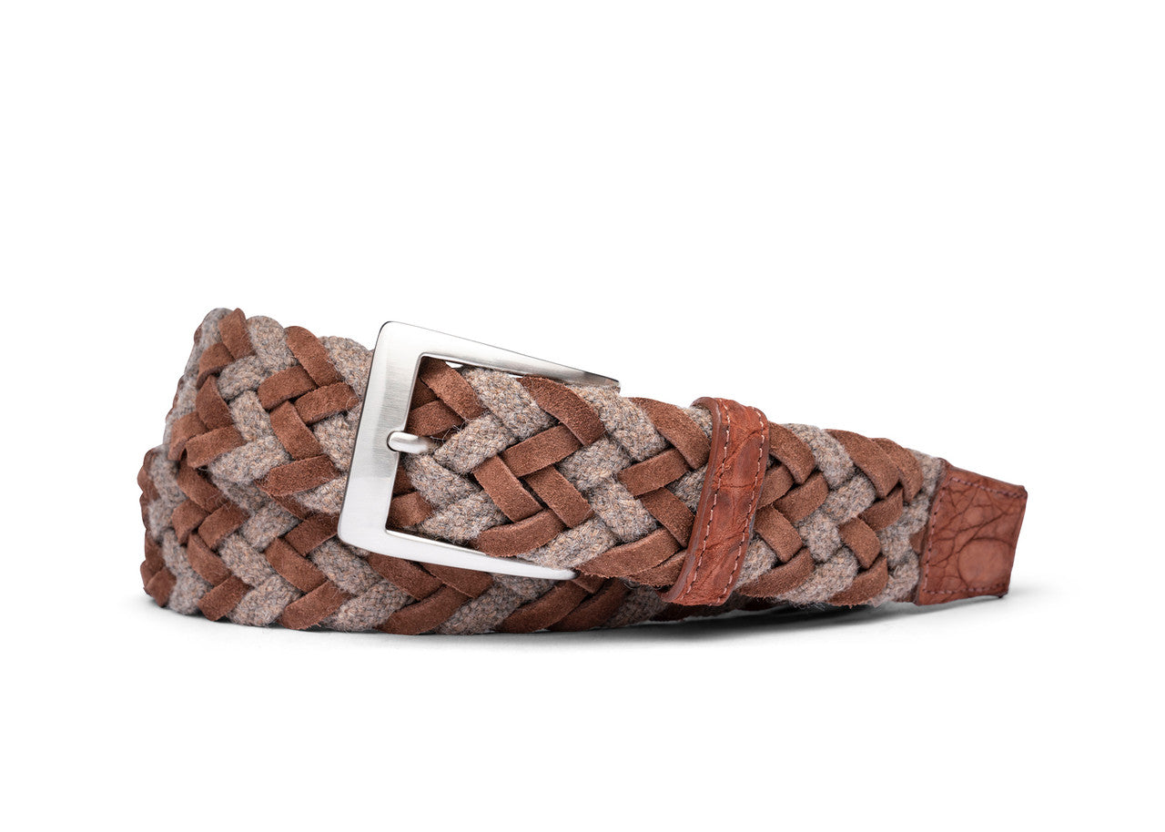 Rust Woven Belt with Croc Tabs and Brushed Nickel Buckle