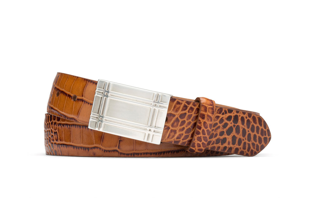 Embossed Crocodile Belt with Plaque Buckle - w.kleinberg Embossed Crocodile Belt with Plaque Buckle - w.kleinberg