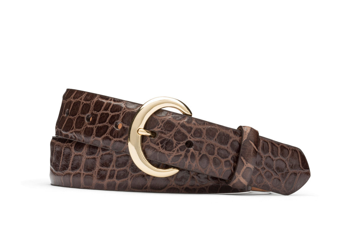 Embossed Crocodile Belt with Gold Buckle