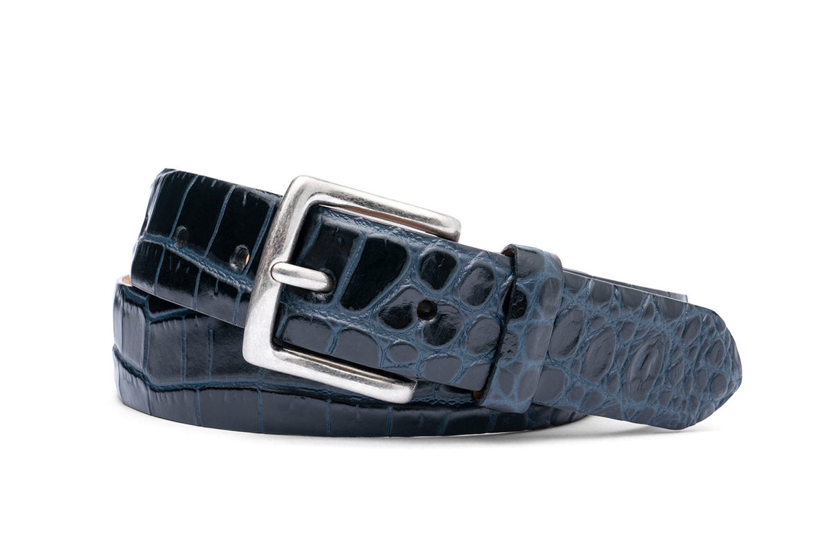Two-Toned Embossed Crocodile Belt with Antique Silver Buckle