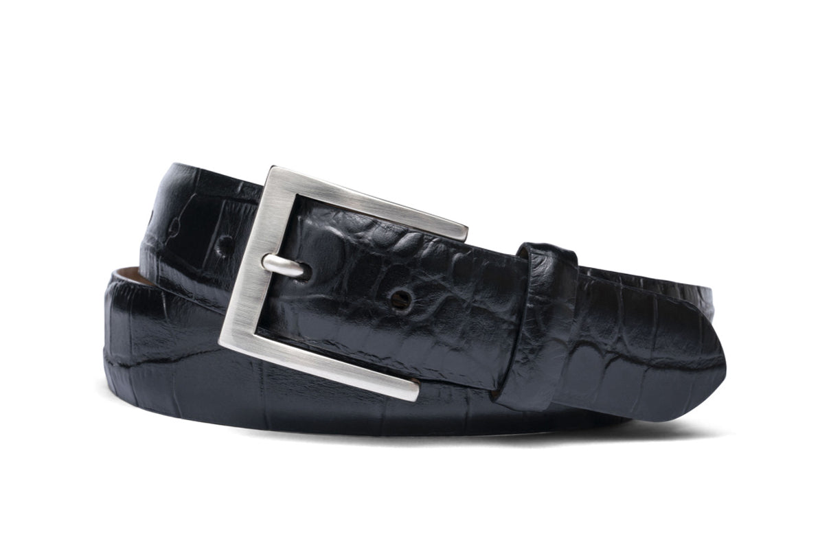 Embossed Crocodile Belt with Brushed Nickel Buckle - w.kleinberg