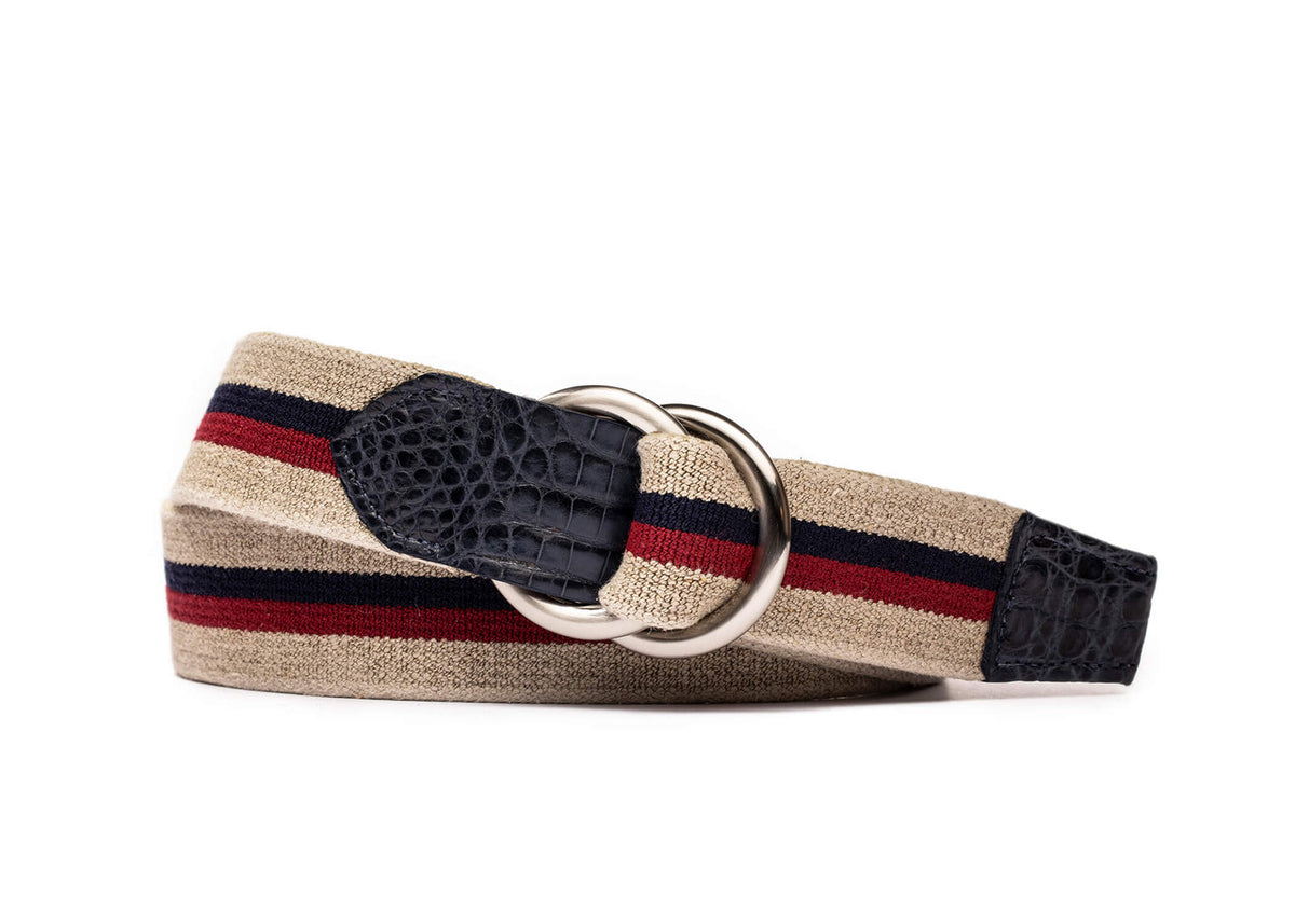 Linen Stretch Belt with Croc Tabs and O-ring Buckles