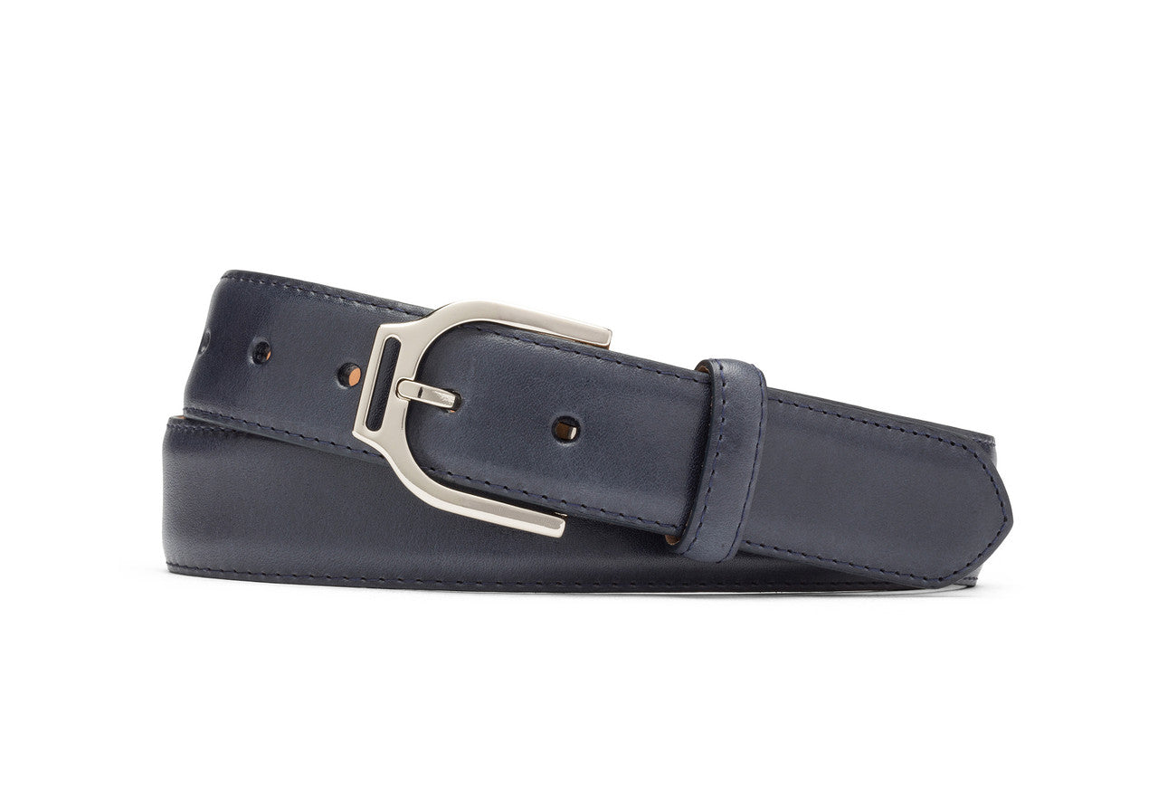 Glazed Calf Belt with Nickel Stirrup Buckle - w.kleinberg