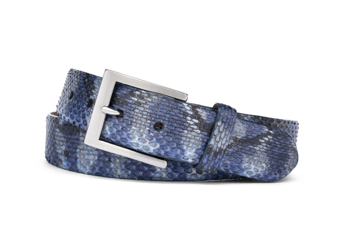 Python Belt with Brushed Nickel Buckle | Exotic Leather - w