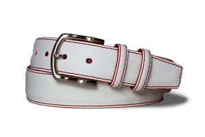 Contrast Stitch Pebbled Calf Belt with Nickel Buckle