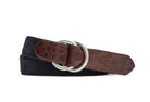 Suede and Caiman Crocodile Belt with O-ring Buckles - Navy