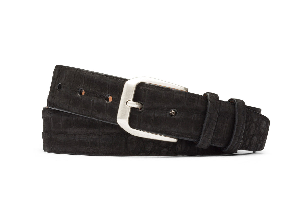 Sueded Crocodile Belt with Antique Silver Buckle