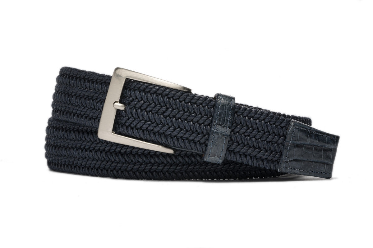 Solid Stretch Belt with Crocodile Tabs
