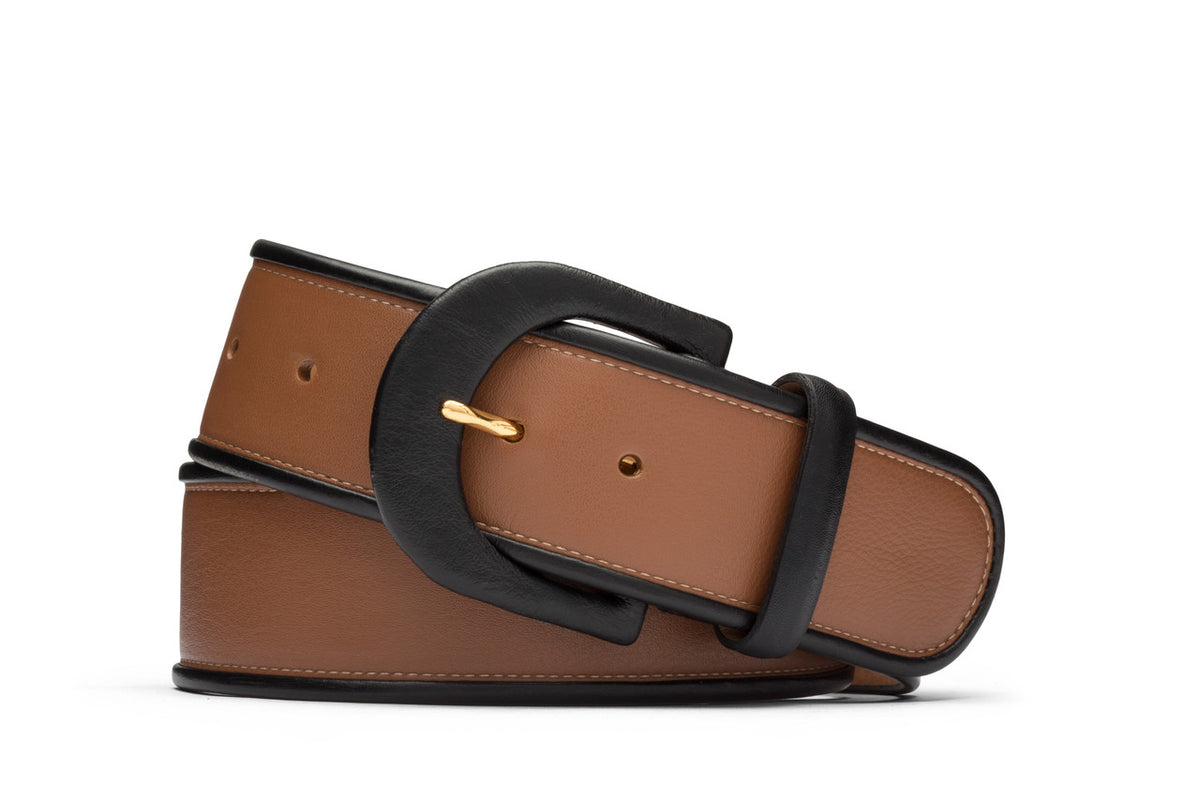 Two Toned Calf Belt with Covered Buckle