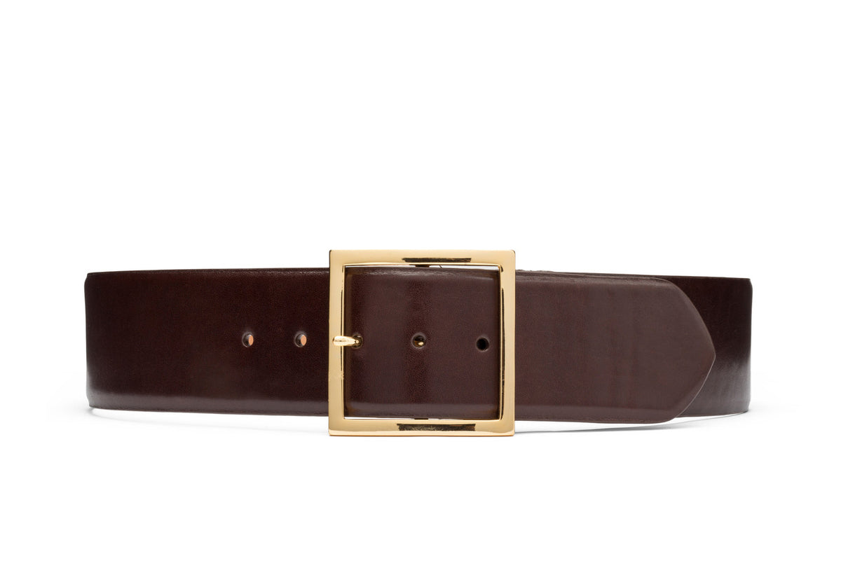 Glazed Calf Belt with Gold Buckle
