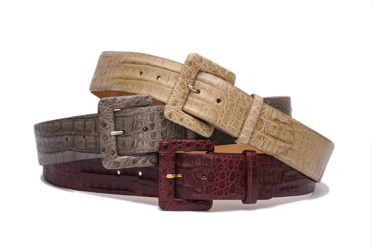 Wide Caiman Crocodile Belt with Covered Buckle