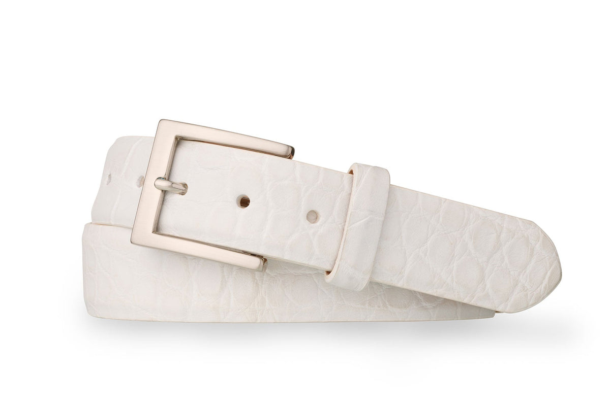 1&quot; Matte American Alligator Belt with Brushed Nickel and Gold Buckles