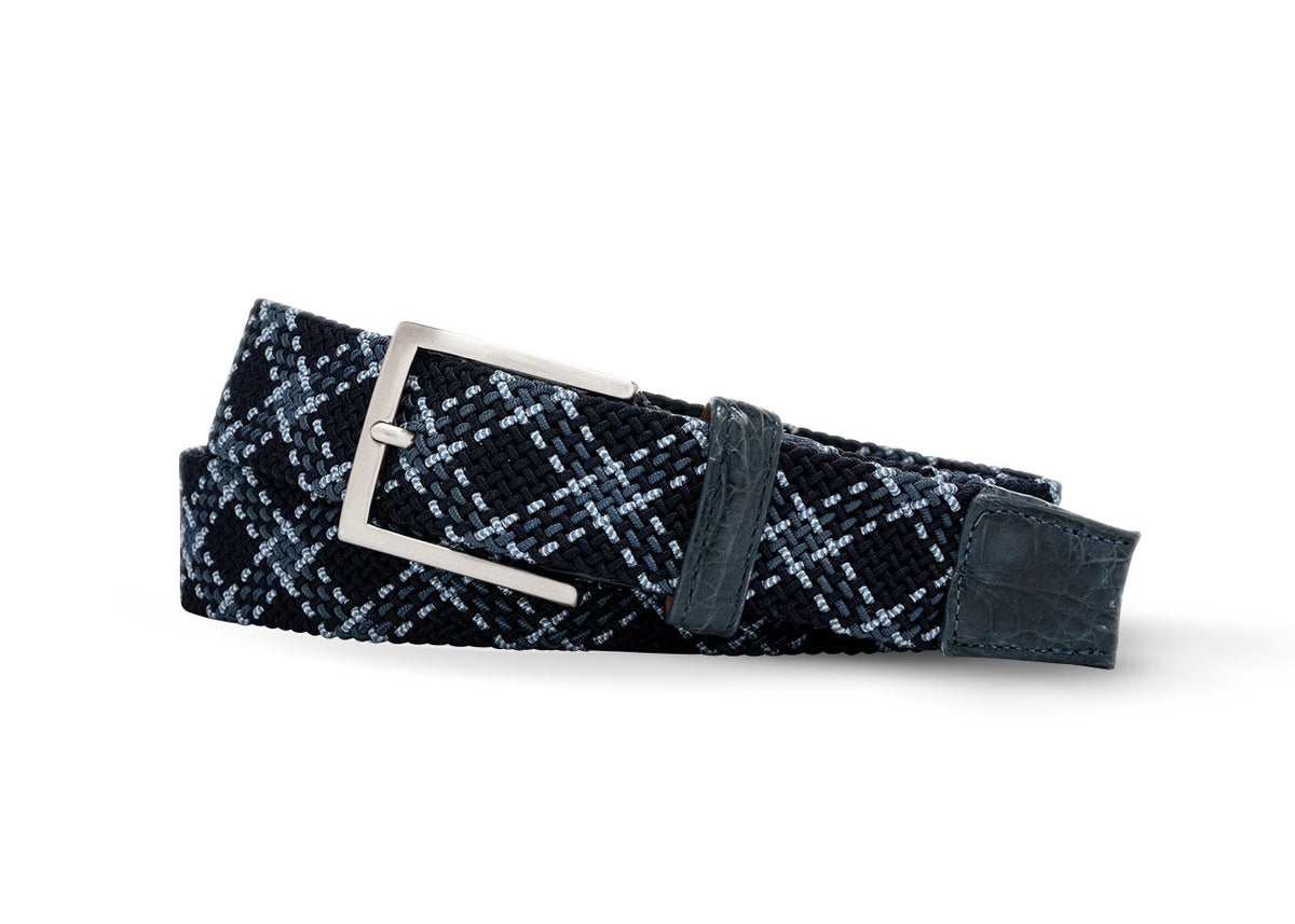 Pacific Plaid Stretch Belt with Croc Tabs and Brushed Nickel Buckle