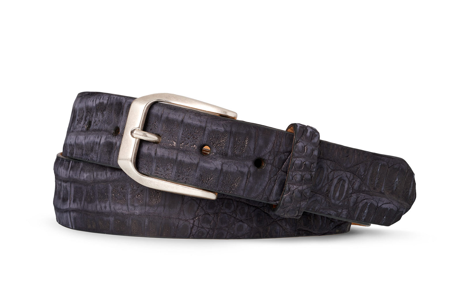 Nubuck Crocodile Belt with Antique Silver Buckle