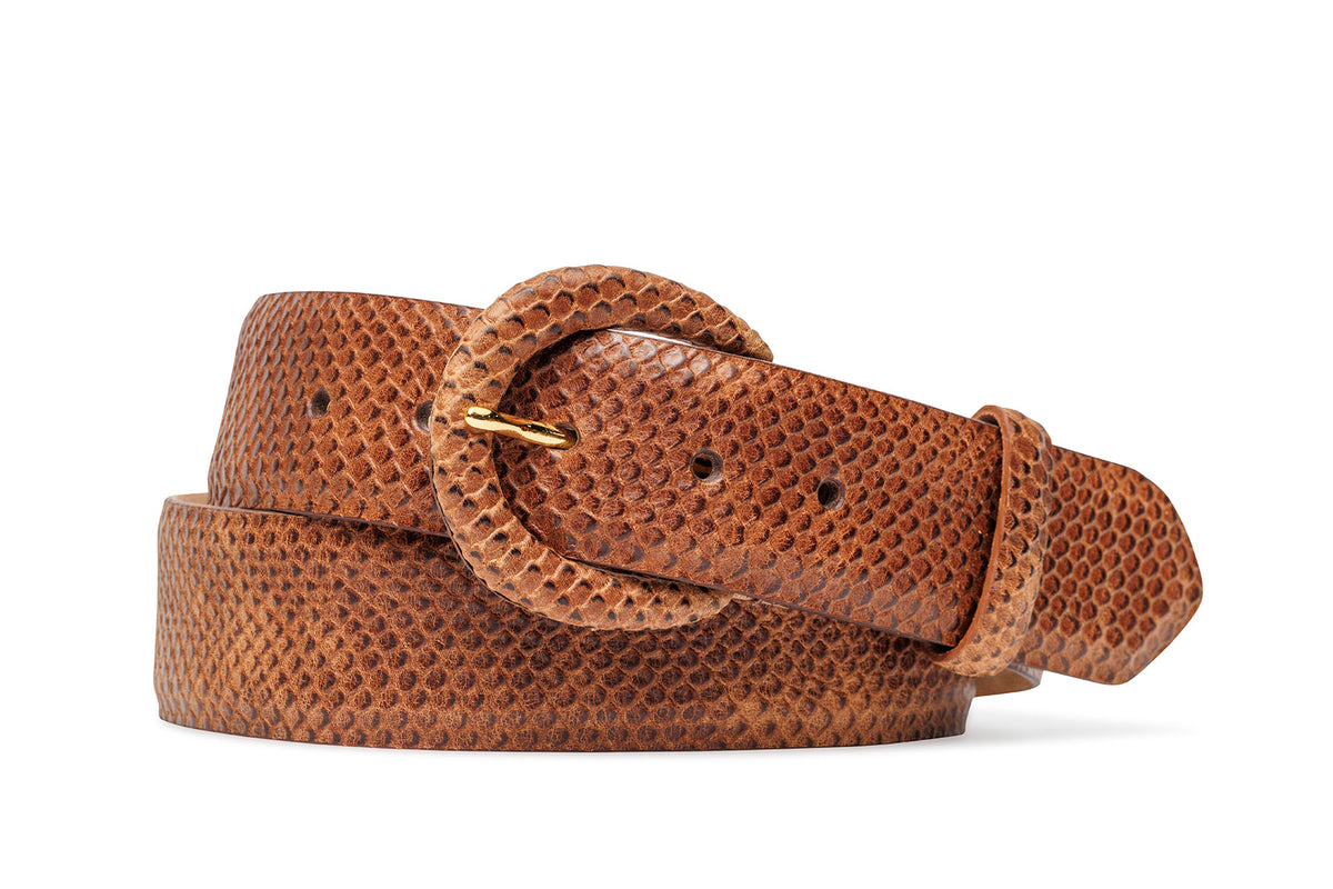 Embossed Authentic Anaconda Belt with Covered Buckle