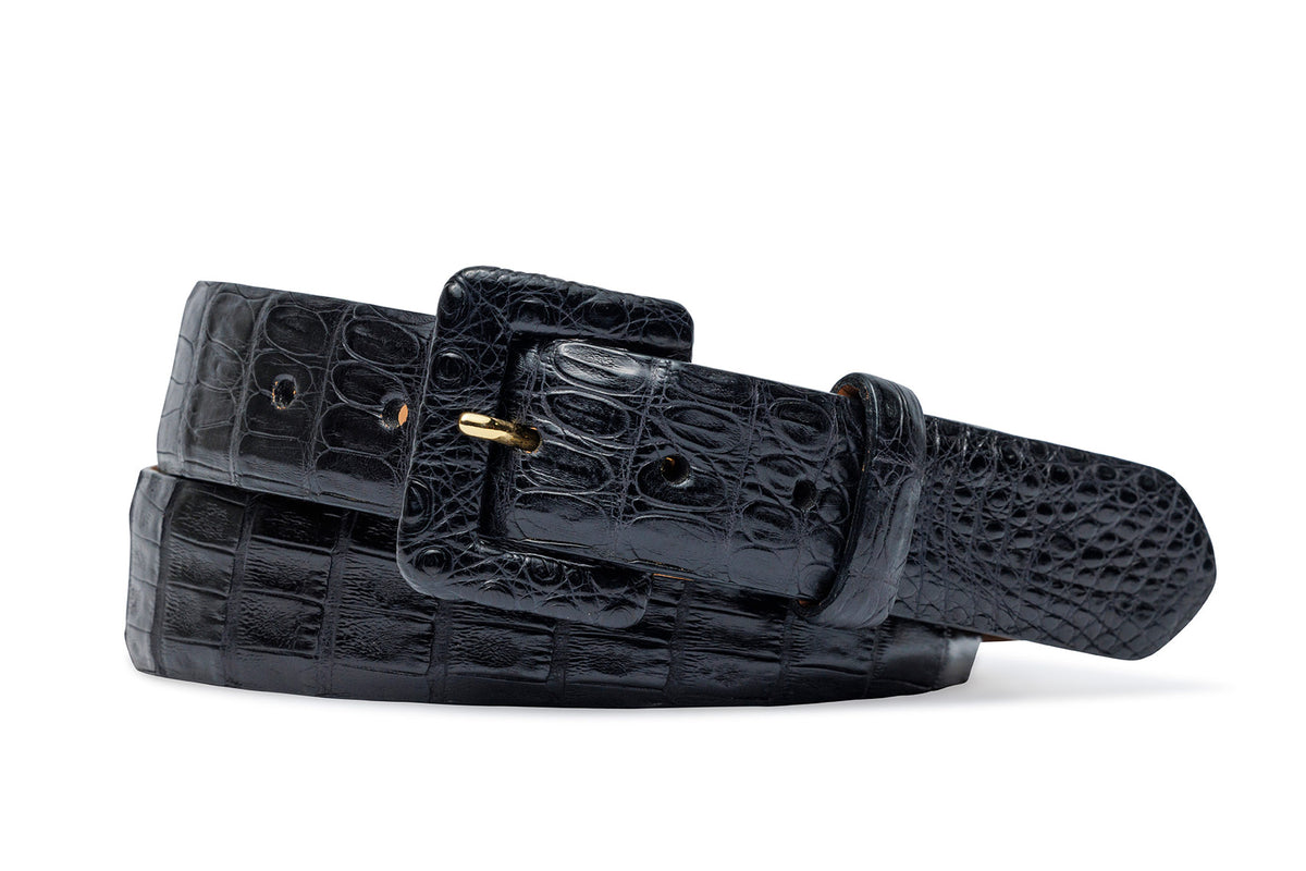 Caiman Crocodile Belt with Covered Buckle