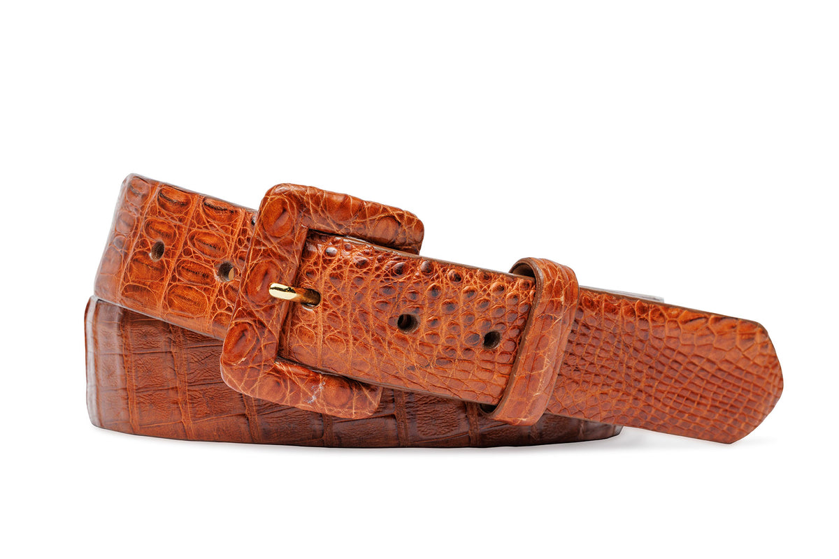 Caiman Crocodile Belt with Covered Buckle