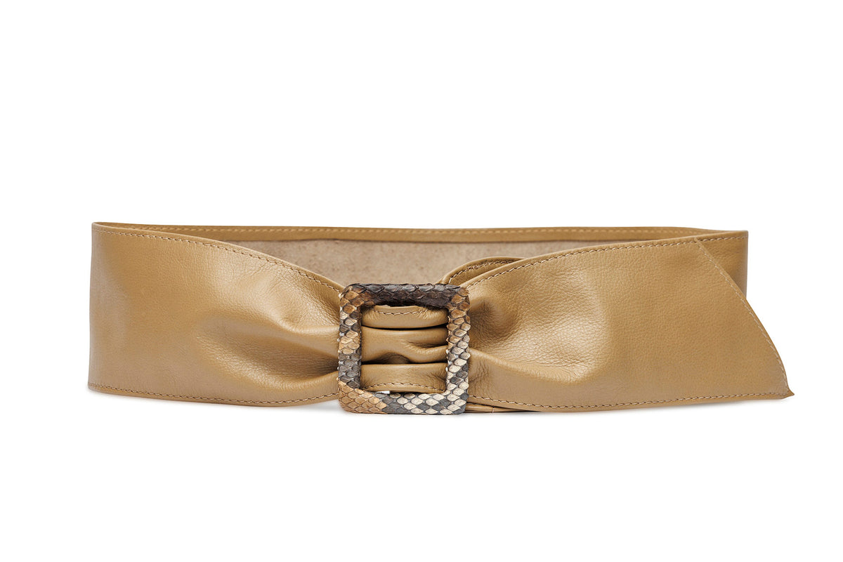 Luscious Calf Sash Belt with Python Covered Buckle
