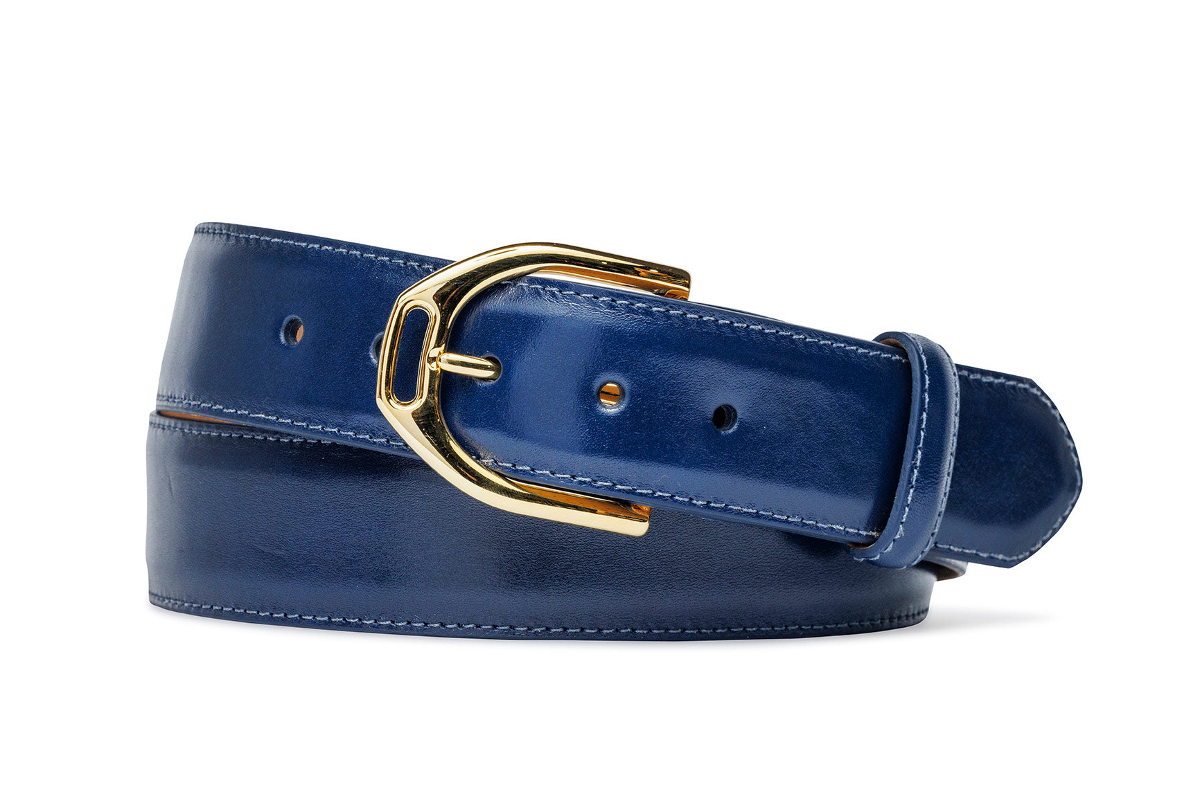Glazed Calf Belt with Nickel or Gold Stirrup Buckle - w