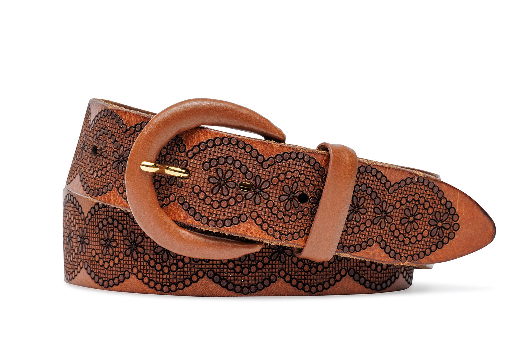 Italian Floral Calf Belt with Covered Buckle