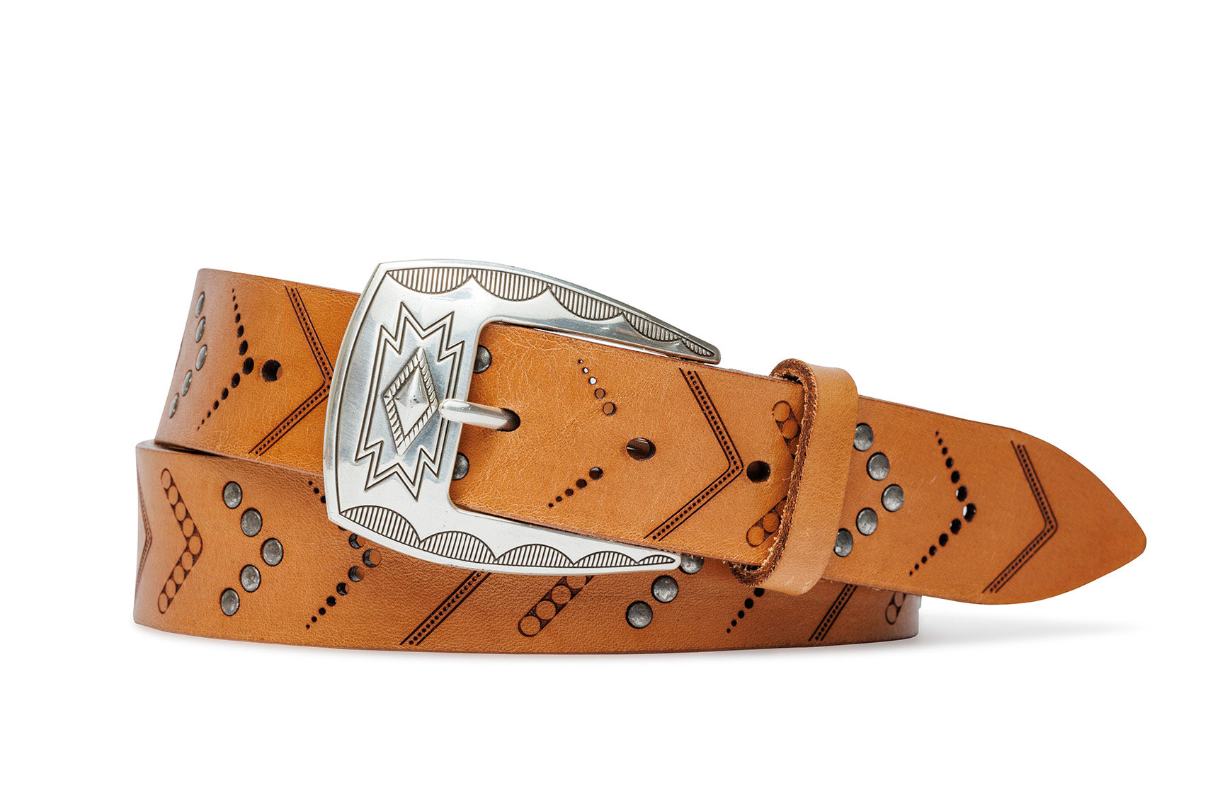 Arrow Studded Calf Belt with Antique Silver Buckle