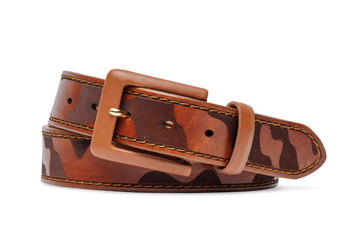 Italian Skived Camo Calf Belt with Covered Buckle