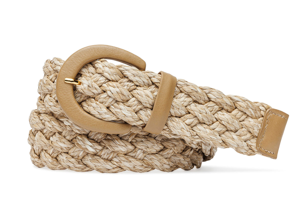 Woven Straw Belt with Covered Buckle